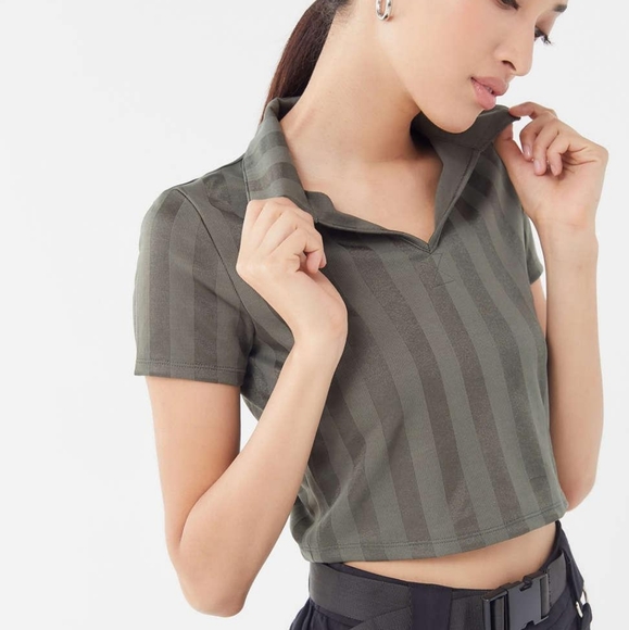 UO Dawson Tonal Striped Cropped Polo Shirt - Picture 2 of 4